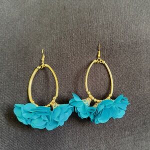 Elegant Gold and Teal Floral Earrings